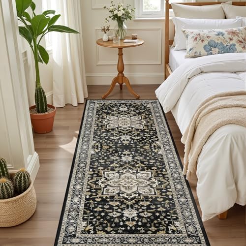 Hallway Runner Rug: 2.6x8 Kitchen Rugs for Living Room Black Gold - Image 2