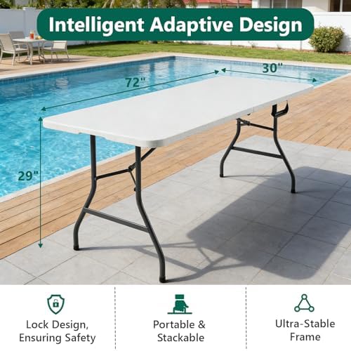 Folding Table 6FT Heavy Duty Plastic Table with Handle, Foldable&Portable, Fold-in-Half Utility Tables for Outdoor, Dining, Wedding, Events, Indoor, Picnic, Camping, Party, White - Image 5