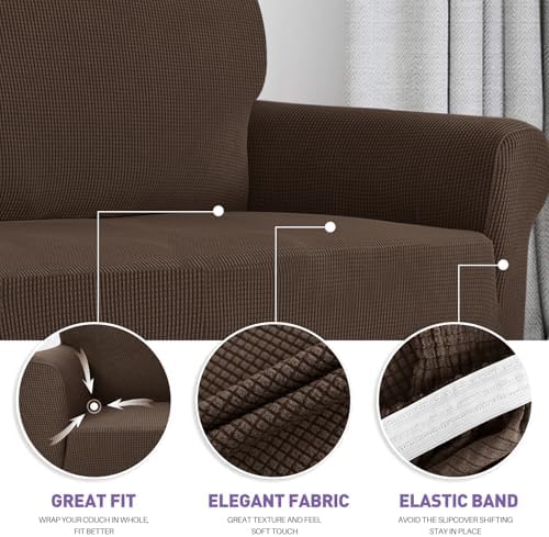 ZNSAYOTX Super Stretch Couch Cover (72"-92") Universal Sofa Covers with Elastic Bottom, Dog Cat Pets Friendly Washable Furniture Protector Fitted Sofa Slipcovers Stay in Place (Coffee, Sofa) - Image 3