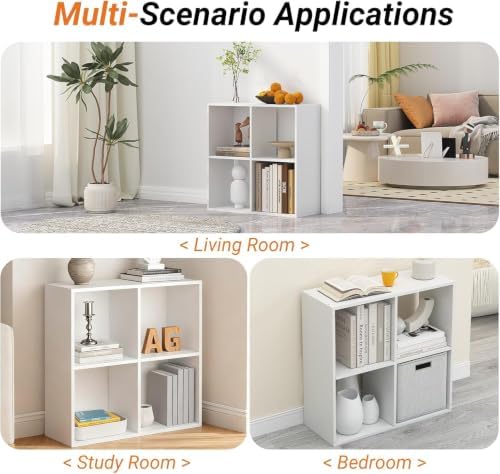 4-Cube Bookshelf, Open Back Storage Shelves, Heavy Duty Wood Cubby Organizer for Small Spaces, Dorm Room Apartment Office, Unit for Book Toy Record Player Display (White, 4-Cube) - Image 5