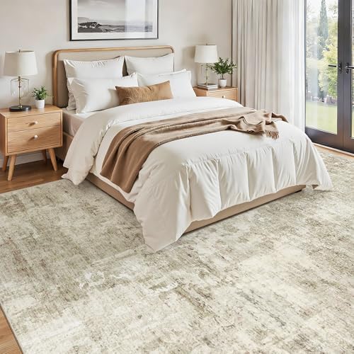 Soalmost Abstract Rug 8x12 Large Living Room Area Rugs Washable Beige/Gray - Image 3