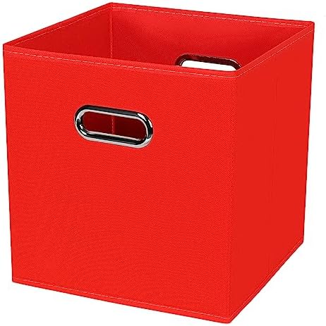 Black Foldable Storage Cubes Bins , Fabric Storage Box Cubes Organizer Baskets with Dual Handles for Home Organizer (Red) by HEAYEEG