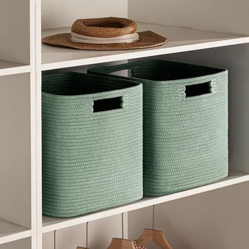 UBBCARE Set of 4 Storage Basket-11 X 10.5 X 10.5 In, Cotton Rope Basket for Shelves, Toys, Book, Cube Storage Bins with Handles, Woven Storage Basket for Organizing, Green - Image 6
