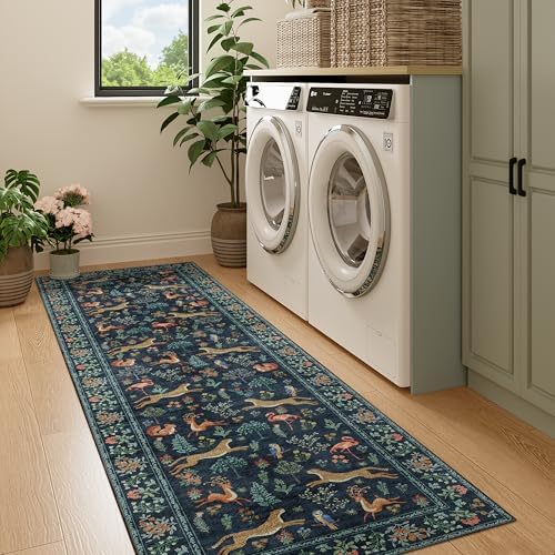 DUKINO 2x7 Runner Rug for Hallway, Washable Kitchen Rugs Non Slip Navy Blue - Image 6