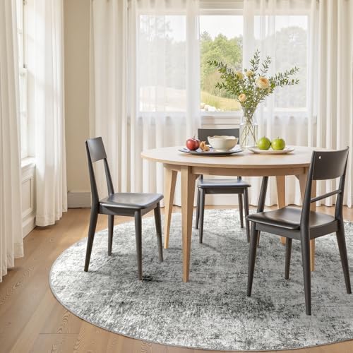 RELEANY Washable Round 6ft Area Rug for Living Room Gray White - Image 3