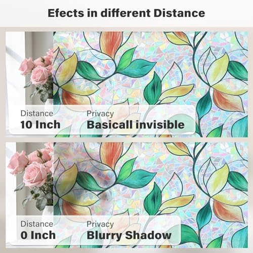 Finnez Window Privacy Film, Stained Glass Rainbow, Leaf, 17.5" x 78.7" - Image 6