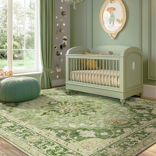 RELEANY Washable Area Rug, 6'x8', Green/Yellow by RELEANY