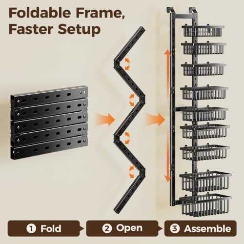 POKIPO 9 Tier Narrow Over The Door Pantry Organizer, 2 in 1 Wall Mount or Hanging Spice Rack with Adjustable Deep Basket, Heavy-Duty Seasoning Organizer and Storage for Kitchen Closet Bathroom - Image 7