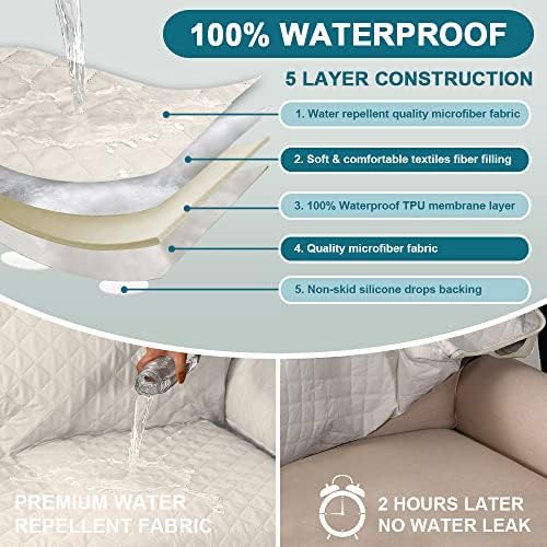 Turquoize 100% Waterproof Sofa Covers Chaise Lounge L Shape Sofa Protector Slip Cover Triple Non-Slip Sofa Slipcover for Sectional Couch Cover for Pets, Kids (Chaise, Ivory) - Image 3