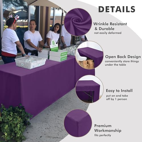 Nasitos 2 Pack 8' Fitted Table Cloth for Rectangular Table Purple Trade Show Table Covers-Open Back Valentines Tablecloth Washable and Wrinkle Resistant Table Cloth, Parties, Buffet, Baby Shower - Image 3