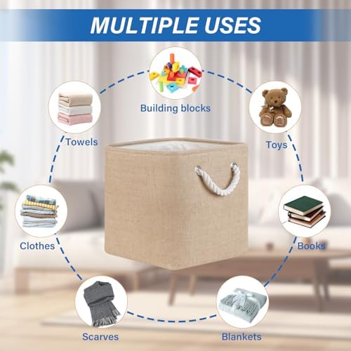 Temary Cube Storage Bins 11 Inch Fabric Storage Baskets 4 Pack Collapsible Storage Cubes Baskets for Gift Empty, Cube Organizer Bins Cloth Basket for Shelves (Linen Yellow) - Image 2