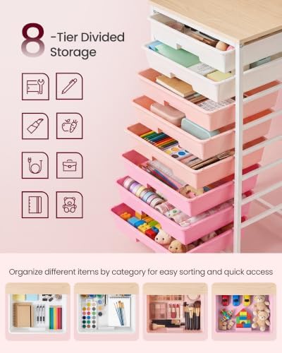 VASAGLE Rolling Cart with Drawers, Craft Organizers and Storage - Image 6