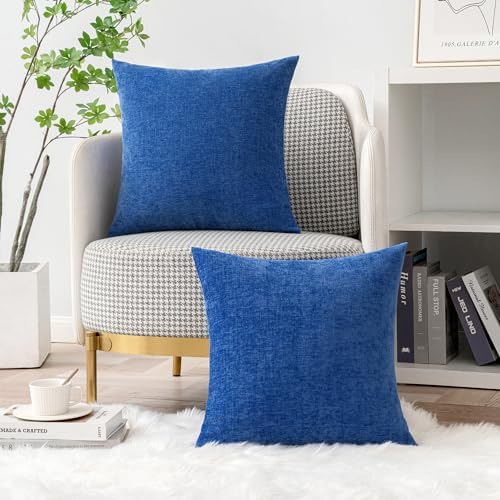 MIULEE Soft Chenille Throw Pillow Covers Royal Blue 18x18 Inch Pack of 2 - Image 5