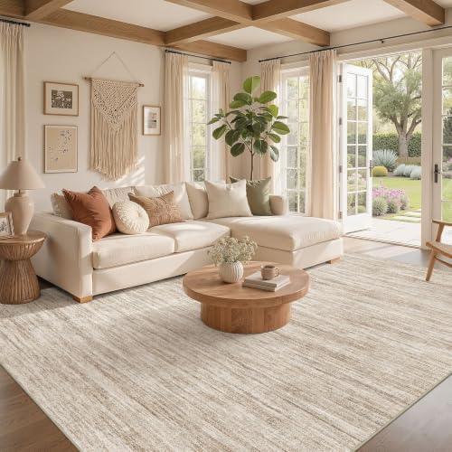 Nakagishi 10X12 Area Rugs Living Room: Washable Large Vintage Rug Neutral Non-Slip Soft Stain Resistant Indoor Carpet for Bedroom Nursery Dining Room Office Playroom - Dark Brown - Image 2