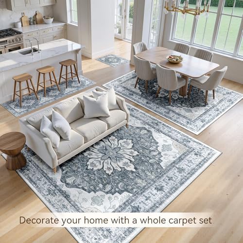 RELEANY Washable Area Rug, Runner 2'x10', Grey/White/Beige - Image 4