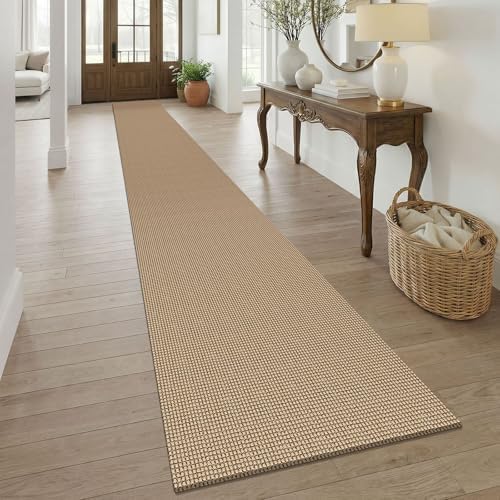 KOZYFLY Boho 2.5'x20' Runners Rugs for Hallway, Extra Long Washable Runner Rug, Woven Non Slip Kitchen Runner, Cotton Entryway Rug, Floor Carpet for Entry, Aisle, Hall, Orange Beige/Tan/Brown by KOZYFLY