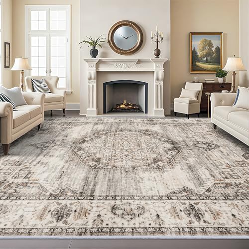 YOUFORTONG 12x15 Area Rug Washable：Large Living Room Area Rugs - Machine Washable Stain Resistant Rug - Soft Low Pile Carpet for Bedroom Dining Room 12'x15' Beige by YOUFORTONG