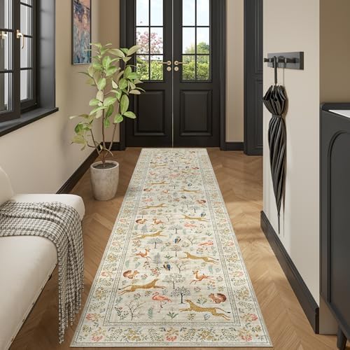 DUKINO 2.6x10 Washable Runner Rug, Non Slip Animal Rug for Hallway, Beige - Image 3