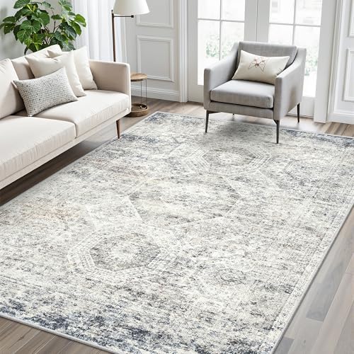 Soalmost 7x9 Area Rug for Living Room Washable Rugs Non-Slip Blue/Ivory by Soalmost