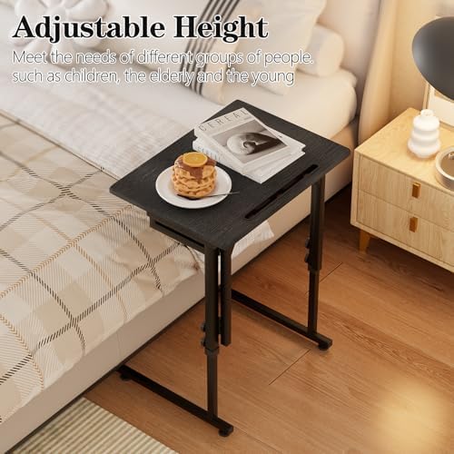 Adjustable Height Tv Tray Table,Portable Folding Tv Tray Dinner Snack Trays Table,Small Foldable C-Shaped End Table for Eating,Slide Under Couch Side with Sturdy MDF Top,No Assembly(Black+Black) - Image 5