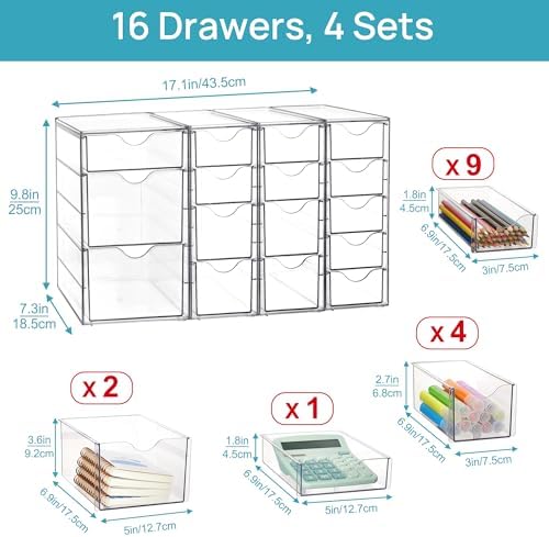 Vtopmart 4 Set Acrylic Desk Organizer with 16 Drawers for Office, Makeup - Image 2