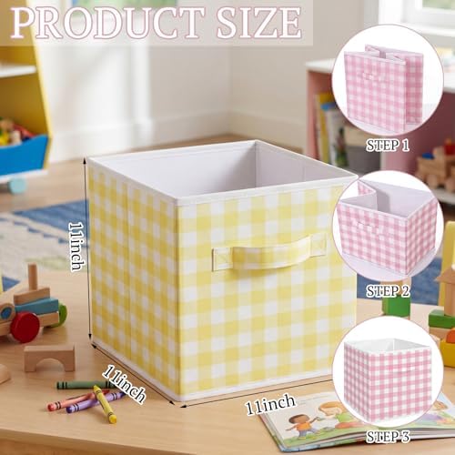Yalikop 6 Pcs Colorful Gingham Cube Storage Bins, 11 Inch Fabric Checkered Classroom Storage Bins Organizer with Handle Preppy Collapsible Cubby Basket for Classroom Home Nursery Playroom Bedroom - Image 2