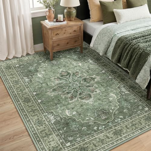 RELEANY Washable Area Rug, 5'x7', Green/Dark Green/Gray - Image 3