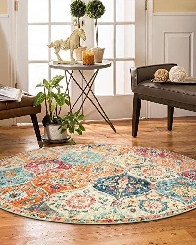 Lahome Round Moroccan Washable Rug, Soft Vintage Small Round Rug 3ft Non-Slip, Ultra-Thin Distress Circle Carpet for Bedroom Entryway Kitchen Bathroom Elise, Burnt Orange - Image 5
