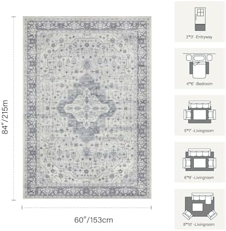 Rugxara 5X7 Washable Area Rug for Living Room, Bedroom,Blue Quartz - Image 2