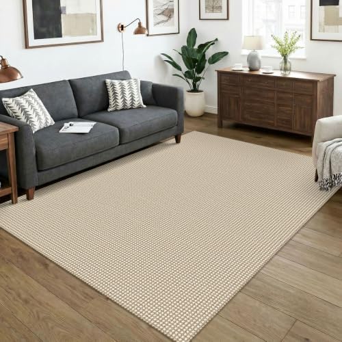 KOZYFLY Washable 5x7 Living Room Rug, Non Slip Woven Area Rugs, Braided Floor Carpet for Entryway, Kitchen, Bedroom, Dining Room, Office, Cotton Rug Indoor Decor, Ivory Beige by KOZYFLY
