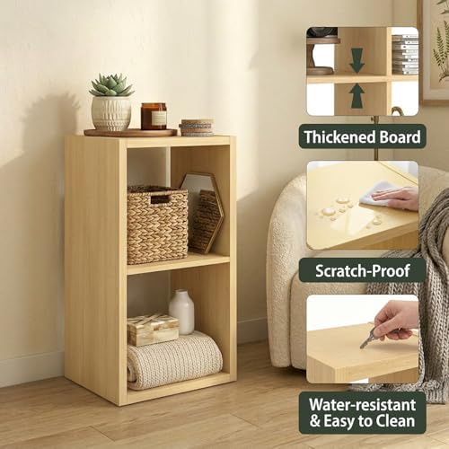 WannabeMyself【2026 Wooden Thick Frame】 2 Cube Storage Organizer with Anti-Tipping Kits, Reversible Open Back Book Shelf,Bookcase for Living Room,Bedroom,Entrance Hall,Office,11.6×24.7×13.1,Oak Color - Image 3