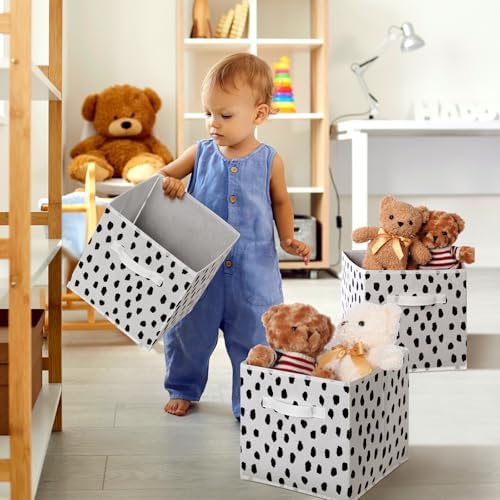 Chunful 6 Pcs 11" Fabric Cube Storage Bin Foldable Black White Polka Dots - Image 5