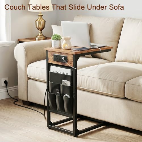AMHANCIBLE C Shaped End Table with Charging Station, TV Trays, Set of 2 - Image 4