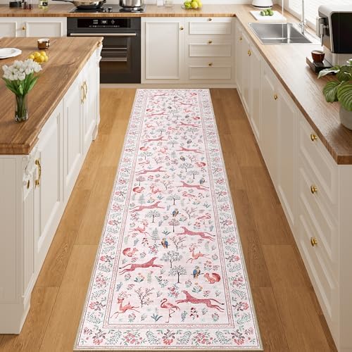 DUKINO 2x8 Washable Runner Rug, Non Slip Animal Kitchen Runner Rug, Pink by DUKINO