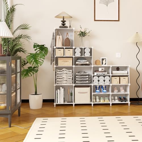 AWTATOS Cube Storage Closet Organizer Storage 12 Cube Shelves, White - Image 6
