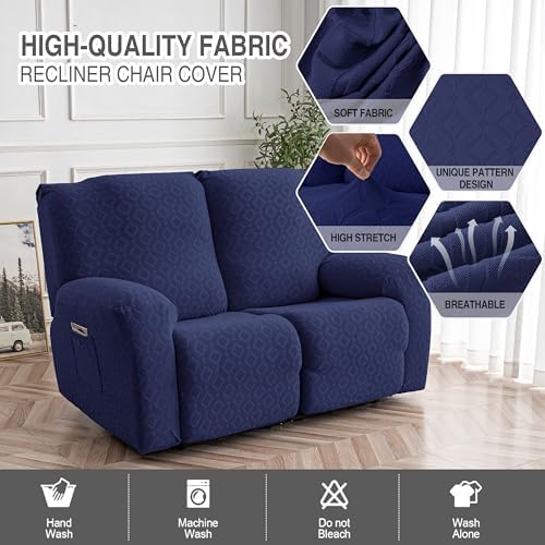 Genina Waterproof Recliner Loveseat Cover,2 Seat Couch Cover,Navy Blue - Image 2