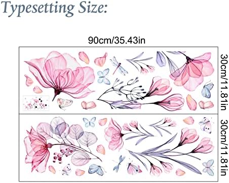 Pink Flowers Wall Decals Removable Butterflies Floral Flowerl Wall Stickers DIY Vinyl Self Adhesive Wall Mural for Nursery TV Background Kids Gilrs Rooms Bedroom Decoration - Image 6