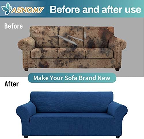 Asnomy Stretch Couch Covers for Sofa Washable, 3 Cushion Couch,Classic Blue - Image 6