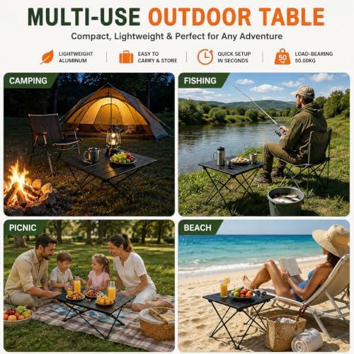 Folding Camping Table – Ultralight Aluminum Portable Table for Camping, Hiking, Backpacking, Picnic, Beach, BBQ – Compact Lightweight Collapsible Travel Side Table for Outdoor, RV, (1) - Image 7