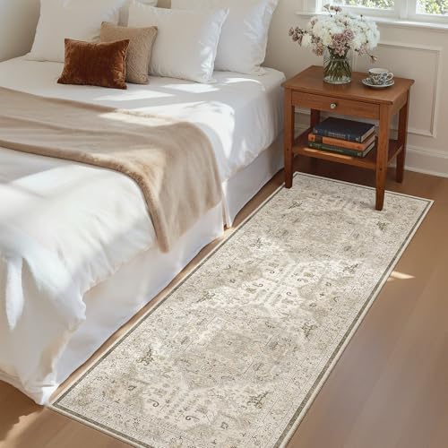 Madane Hallway Runner Rug 2x5 Washable Entry Rugs Non-Slip, Ivory/Brown by Madane