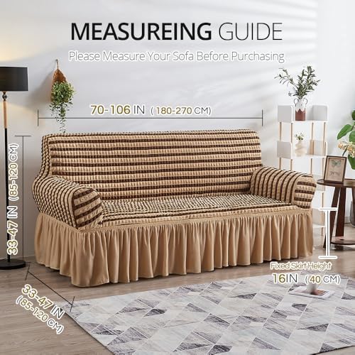 Sofa Cover Double Khaki Couch Cover Stretch Sofa Slipcover with Skirt - Image 6