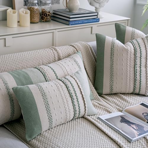 Cethom Boho Lumbar Pillow Covers 14x36 Inch Long, Sage Green Textured Decorative Couch Pillow Cases for Farmhouse Home Decor, Accent Cushion Cover for Sofa, Bed, Living Room, Bedroom, Pack of 1 - Image 3