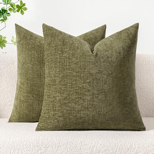 MIULEE Soft Chenille Throw Pillow Covers Olive Green 20x20 Inch Pack of 2 by MIULEE