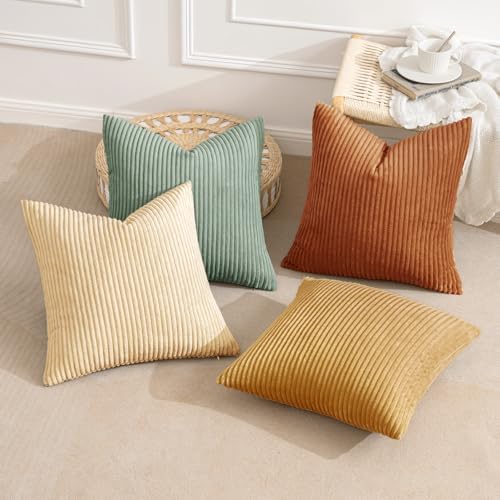 MIULEE Soft Corduroy Decorative Throw Pillow Covers Orange Teal 18x18 - Image 6