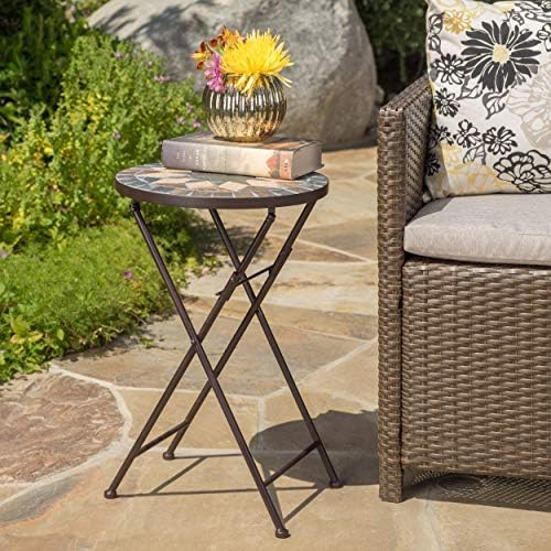 Christopher Knight Home Silvester Outdoor Stone Side Table with Iron Frame, Beige / Black - Image 2