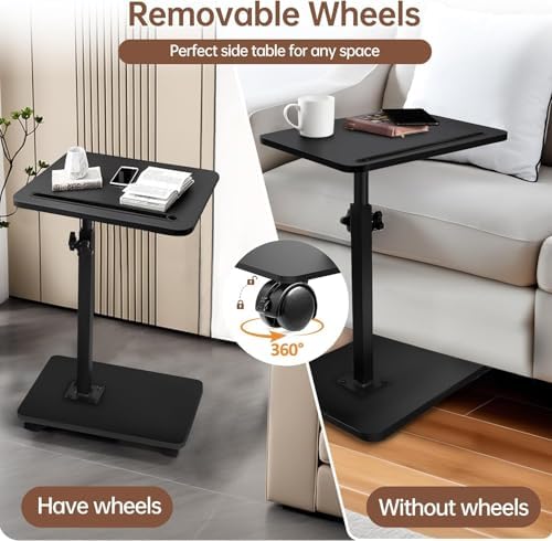 C Table End Table Adjustable Height, 360°Swivel TV Tray Table Couch Tables C Shaped Side Tables Living Room and Bedroom for Sofa, Bed,Chair (Black) - Image 3