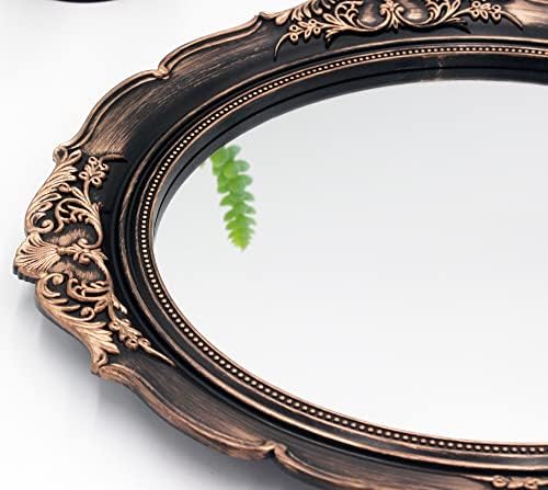 YCHMIR Vintage Decorative Wall Mirror 14.8 x 13.1 Inch Oval Mirror（ Brown） - Image 5