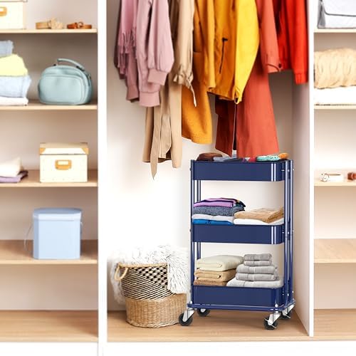 Simple Houseware 3-Tier Utility Cart, Low 24" Height Fits Under Desk, Navy - Image 7