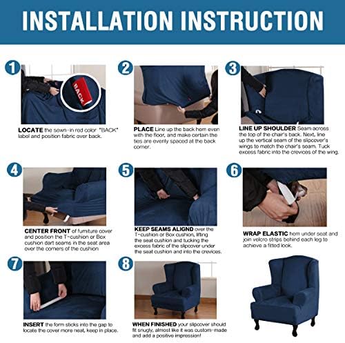 H.VERSAILTEX Wingback Chair Covers Velvet Plush Wing Chair Slipcover 1 Piece High Stretch Wing Back Chair Slipcovers Sofa Cover Furniture Cover with Elastic Bottom, Navy - Image 6
