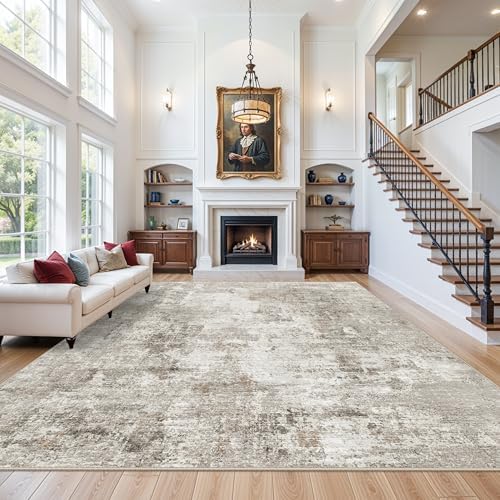 11x14 Area Rug for Living Room Washable – Large Neutral Room Size Bedroom Dining Room Rug Soft Low-Pile Modern Abstract Oversized Indoor Carpet – Non-Slip Stain-Resistant (Beige Grey) by ZHXXUJ